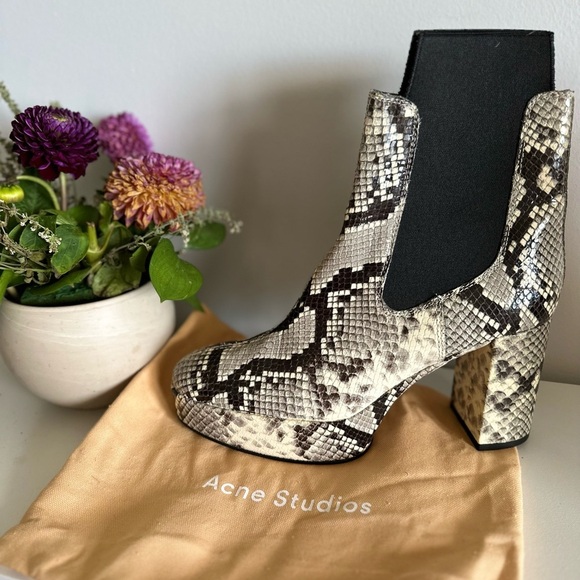 Acne Snakeskin Pattern Heeled Boots - Black and White - Picture 8 of 8